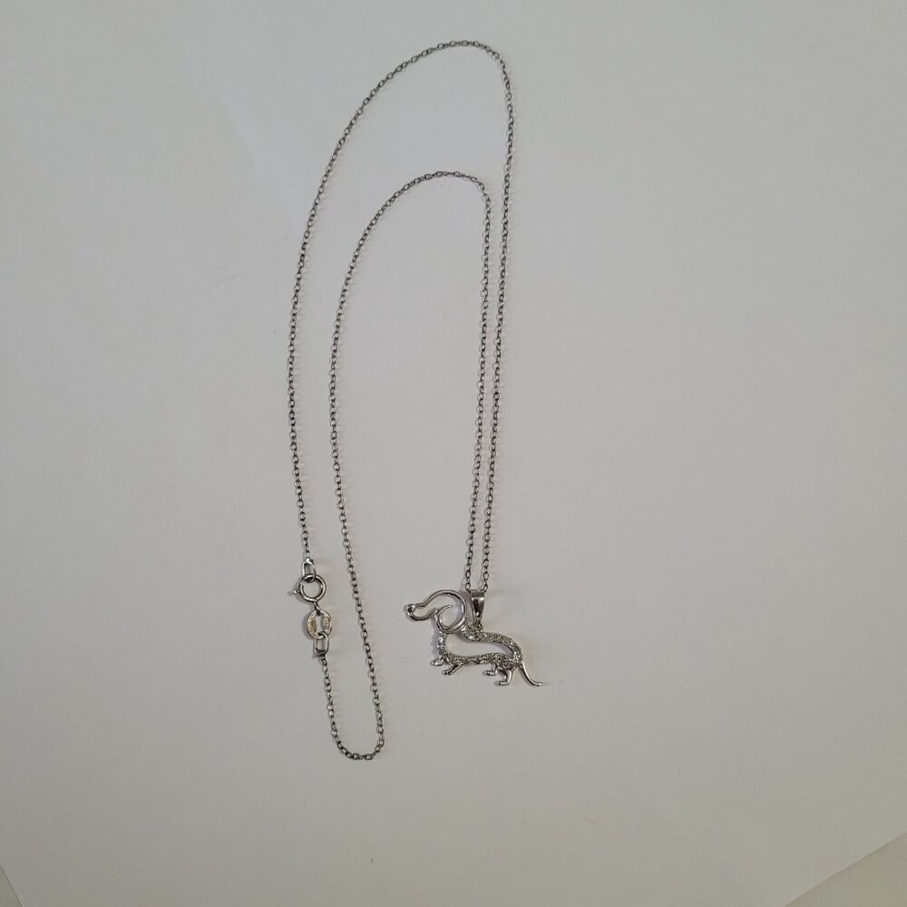 Dog Diamond Sterling Pendant Necklace Dachshund Weenie Doxie Dog Lover - Picture 5 of 16